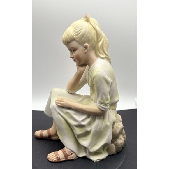 ANDREA By SADEK Porcelain Girl Sitting On A Rock In Deep Thought #9698 - Picture 3 of 8